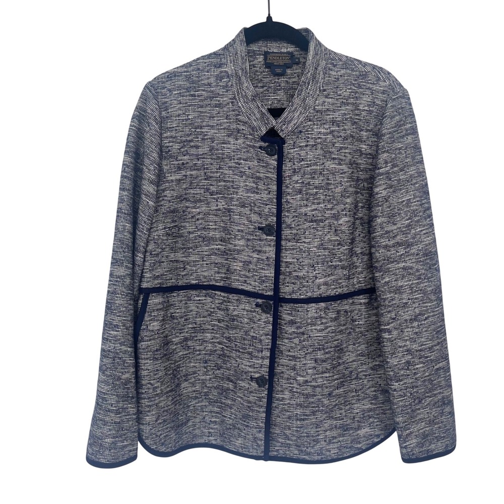 Pendleton Pathways Jacket Womens 16 Navy Blue White Textured  Lightweight Cotton